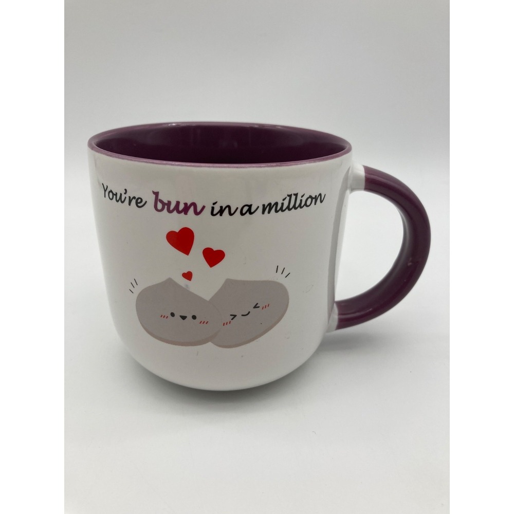 You're Bun In A Million Coffee Mug Large Plum Purple Interior Dumpling Pun Gift
